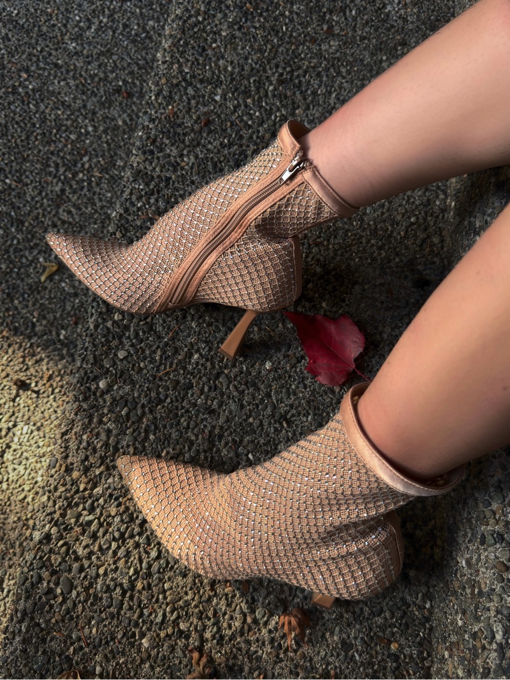 NEW Open Edit Glam Rhinestone Mesh Pointed Toe Ankle Boots